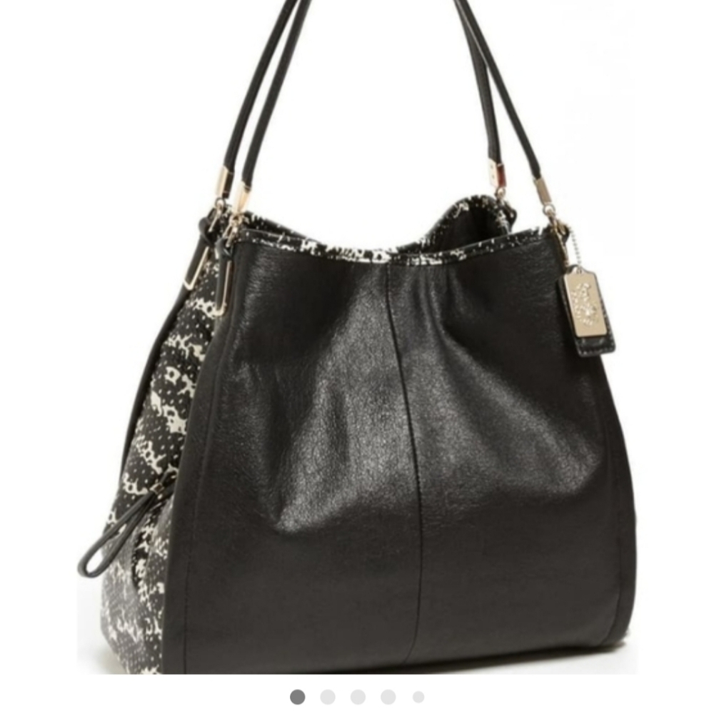 COACH MADISON PHOEBE BLACK TWO-TONE PYTHON LEATHER SHOULDER BAG TOTE PURSE